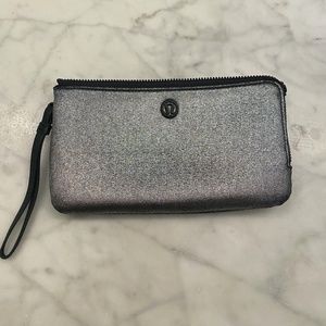 Lululemon Goody Bag Wristlet Metallic Silver Black